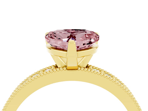 Yellow gold Heart Cut Morganite Milgrain Pavé Engagement Ring with Four-Prong Setting_16