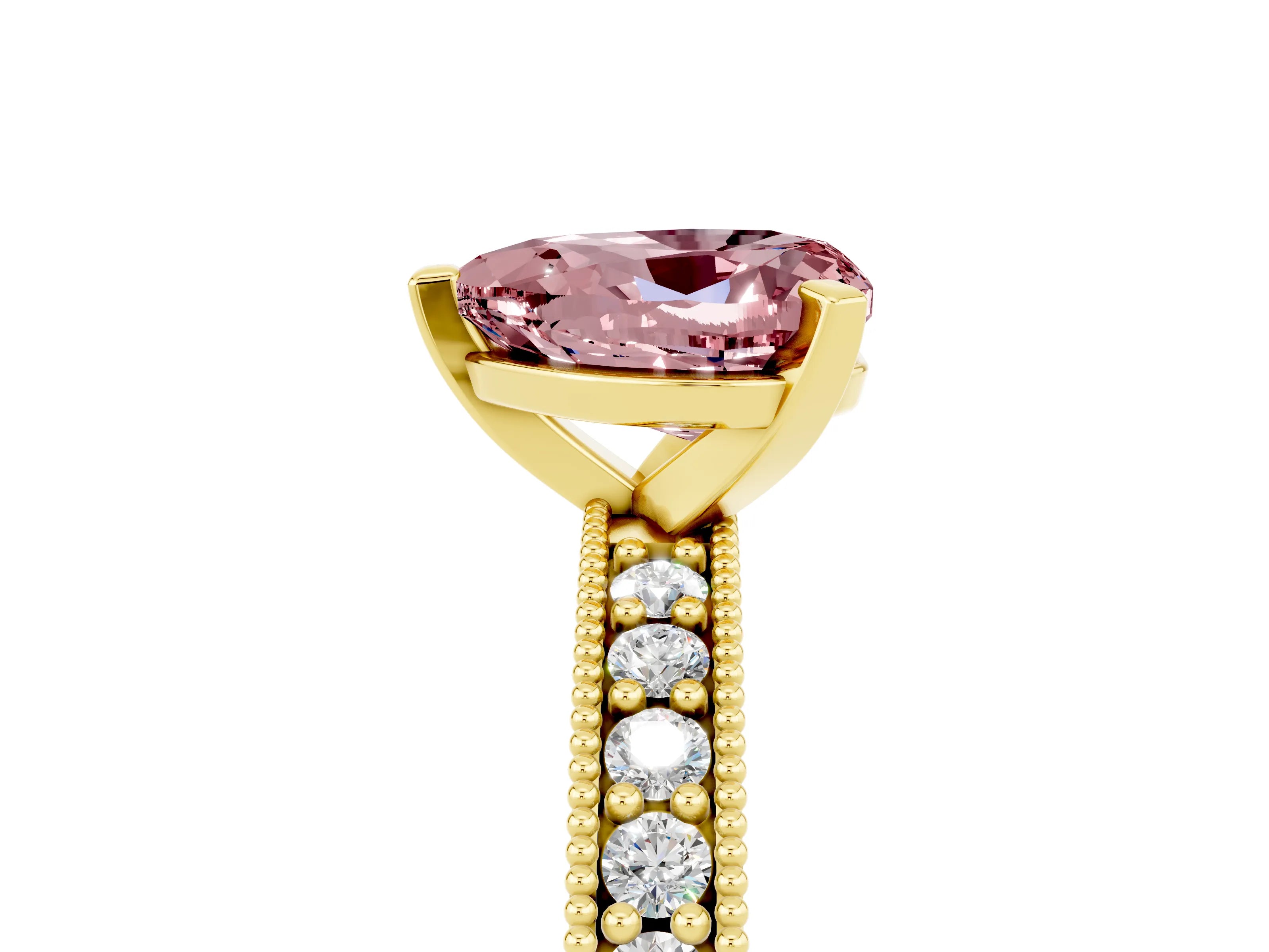 Yellow gold Heart Cut Morganite Milgrain Pavé Engagement Ring with Four-Prong Setting_17