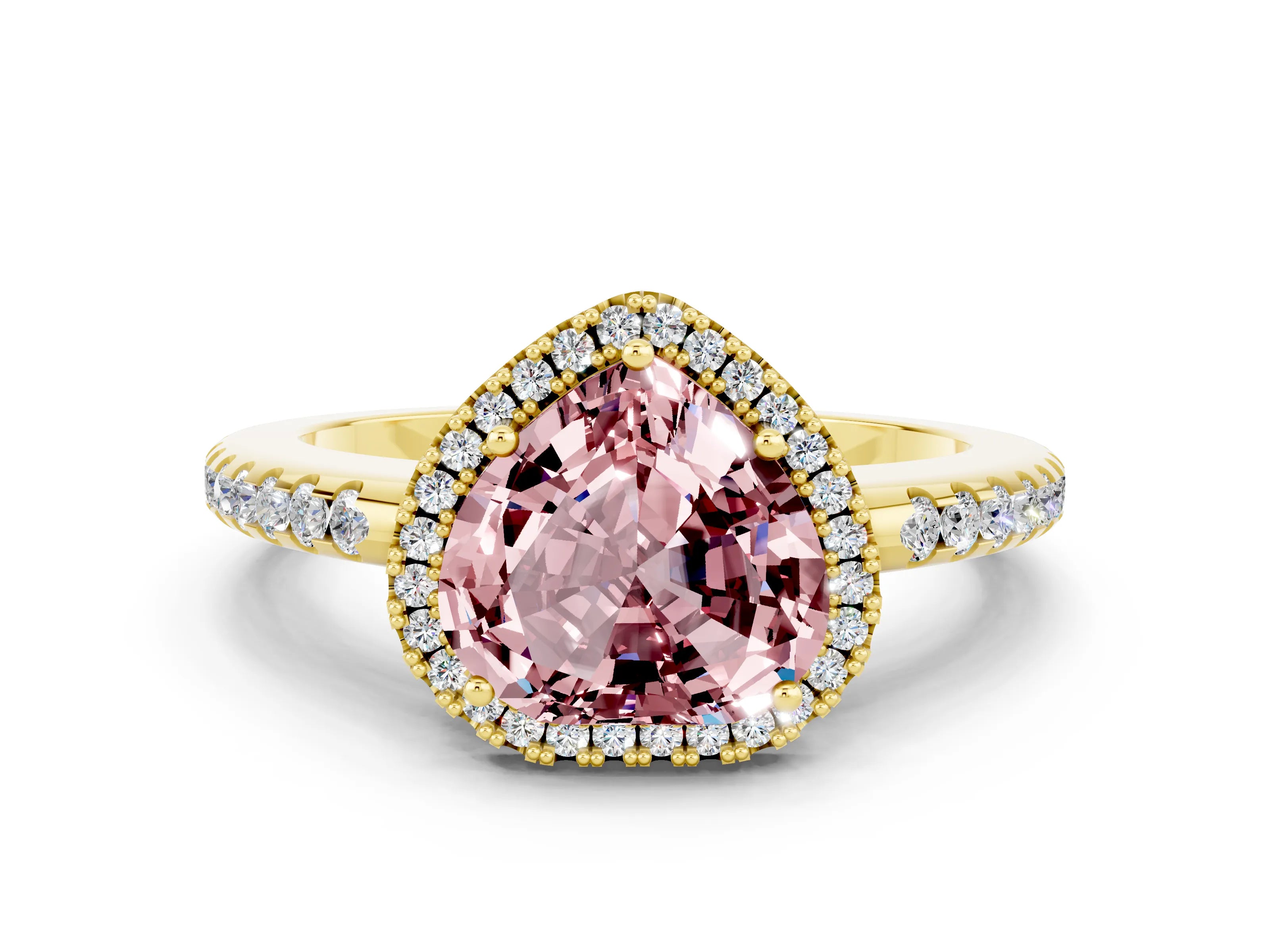 Yellow gold Heart Cut Morganite Pavé Halo Ring with Four-Prong Setting_12