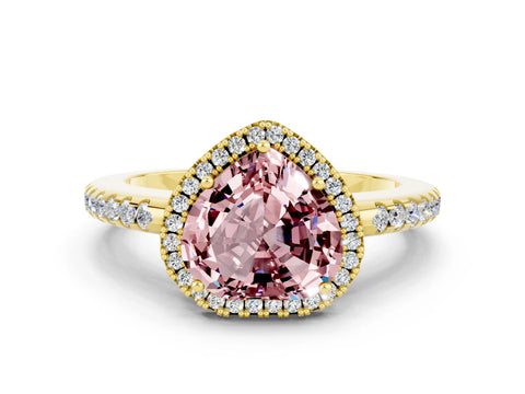 Yellow gold Heart Cut Morganite Pavé Halo Ring with Four-Prong Setting_12