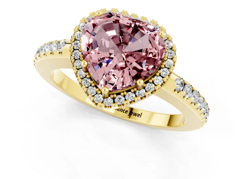Yellow gold Heart Cut Morganite Pavé Halo Ring with Four-Prong Setting_13