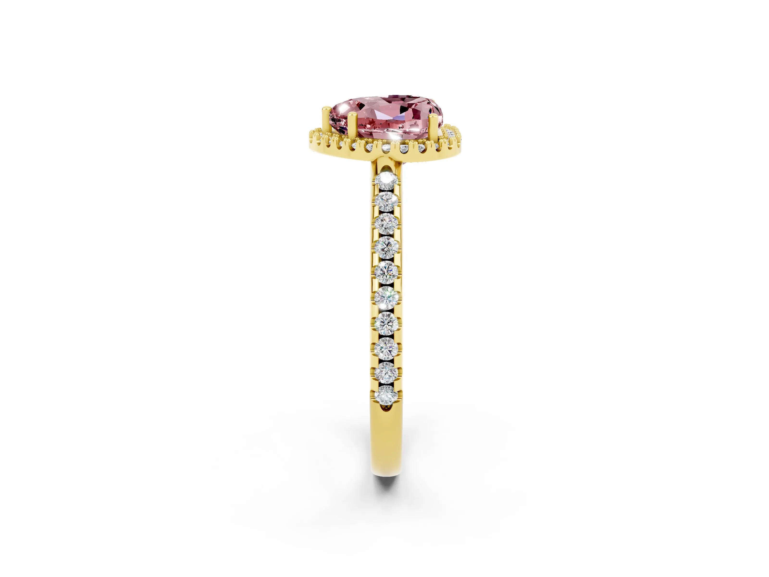 Yellow gold Heart Cut Morganite Pavé Halo Ring with Four-Prong Setting_14