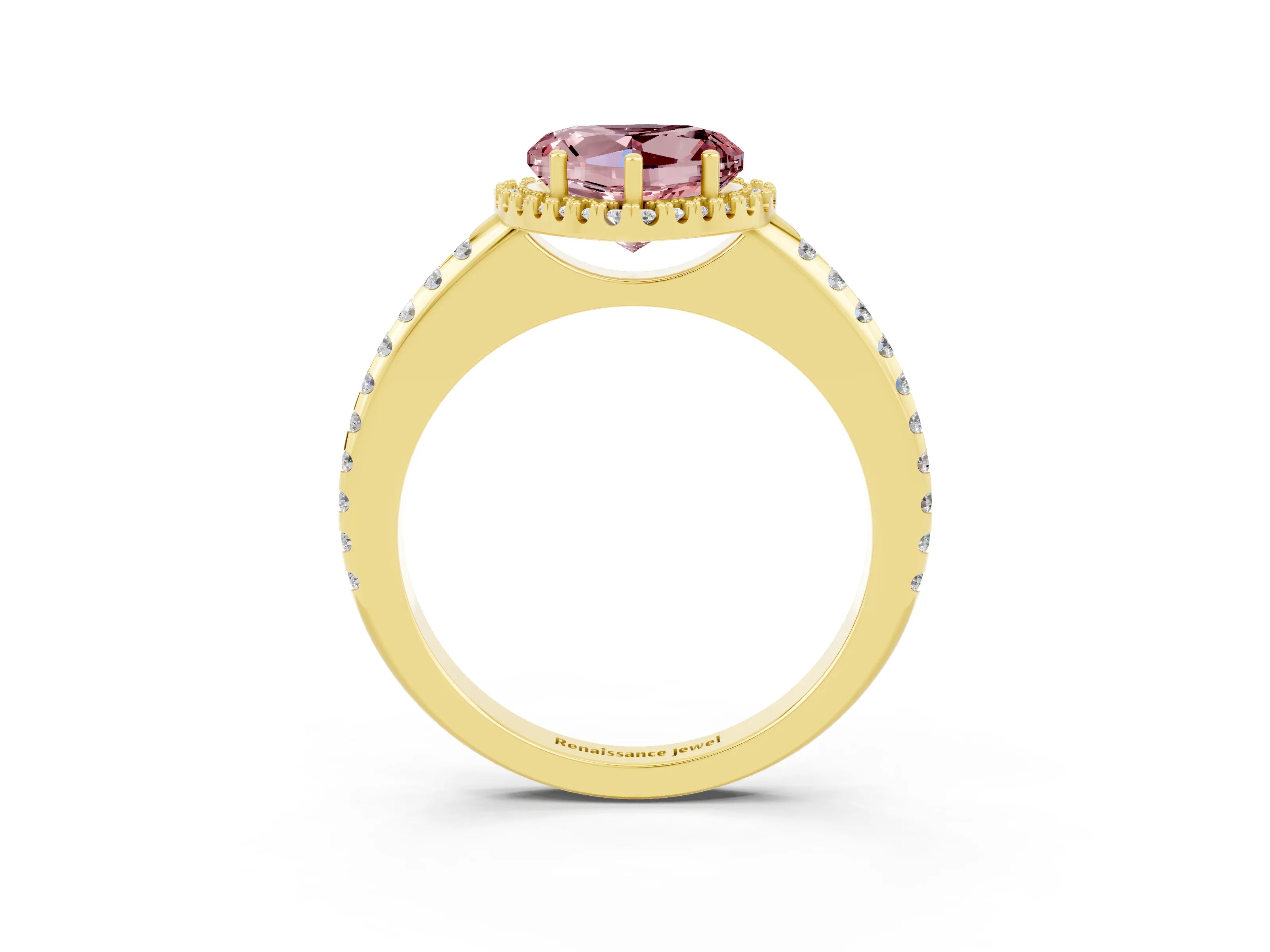 Yellow gold Heart Cut Morganite Pavé Halo Ring with Four-Prong Setting_15