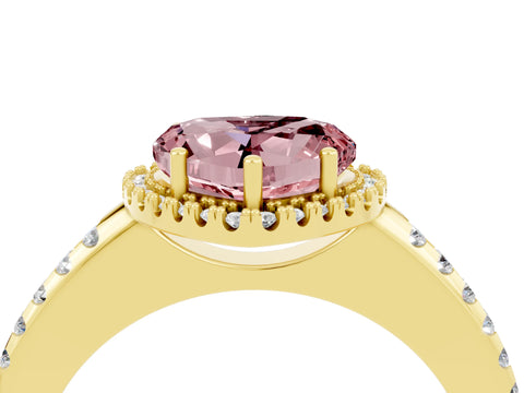 Yellow gold Heart Cut Morganite Pavé Halo Ring with Four-Prong Setting_16