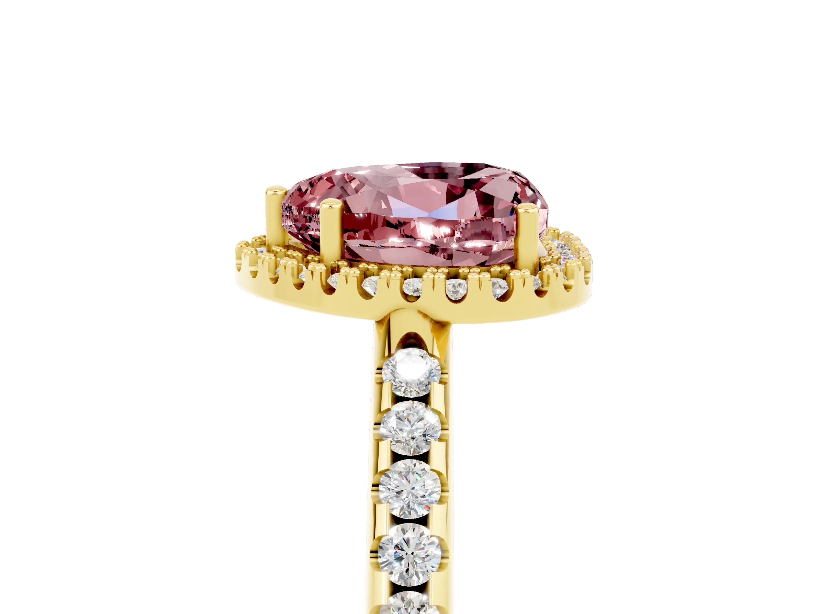 Yellow gold Heart Cut Morganite Pavé Halo Ring with Four-Prong Setting_17