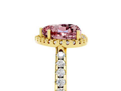 Yellow gold Heart Cut Morganite Pavé Halo Ring with Four-Prong Setting_17