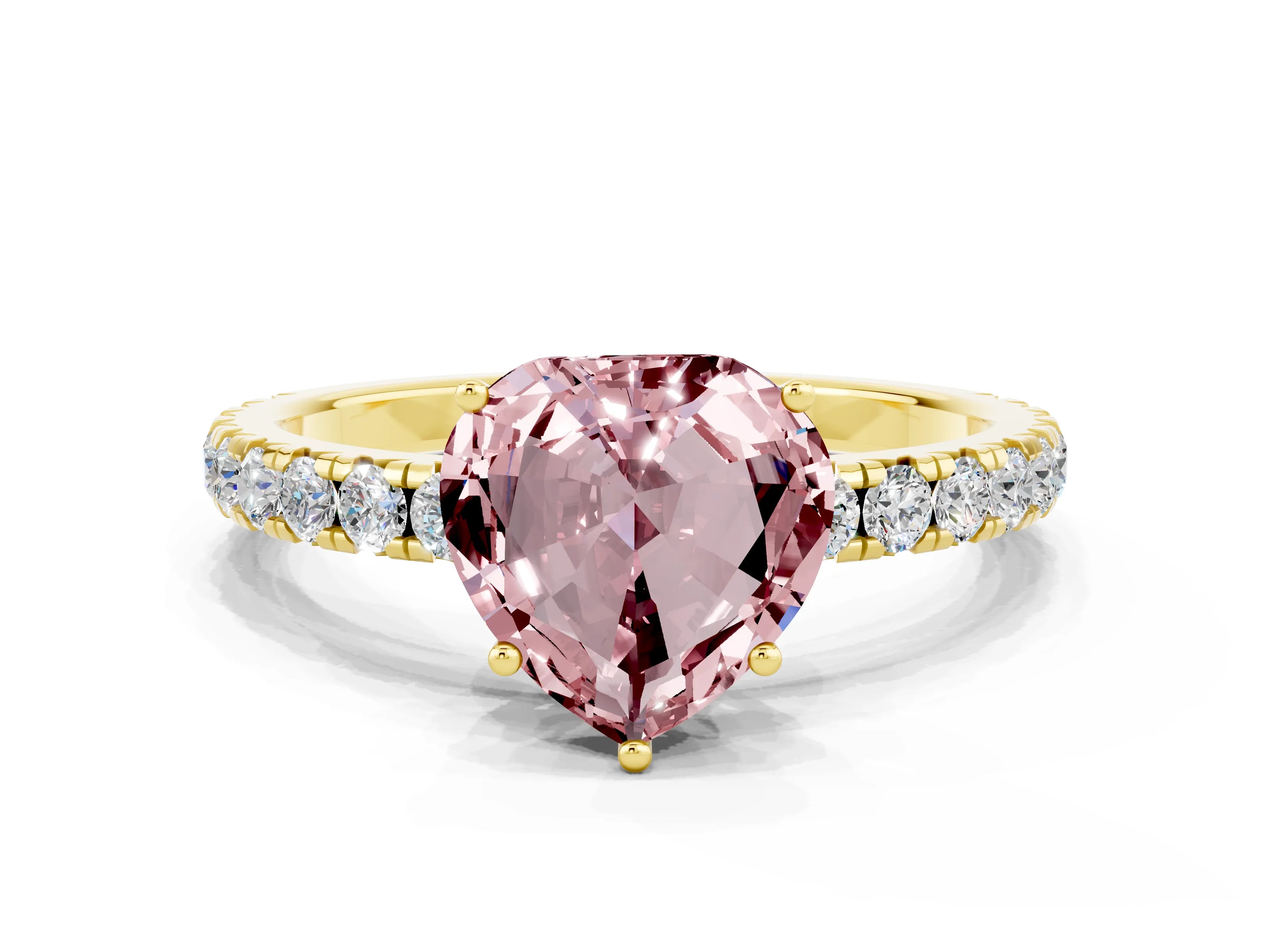 Yellow gold Heart Cut Morganite Pavé Solitaire Engagement Ring with Four-Prong Setting_12