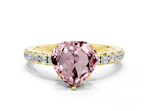 Yellow gold Heart Cut Morganite Pavé Solitaire Engagement Ring with Four-Prong Setting_12