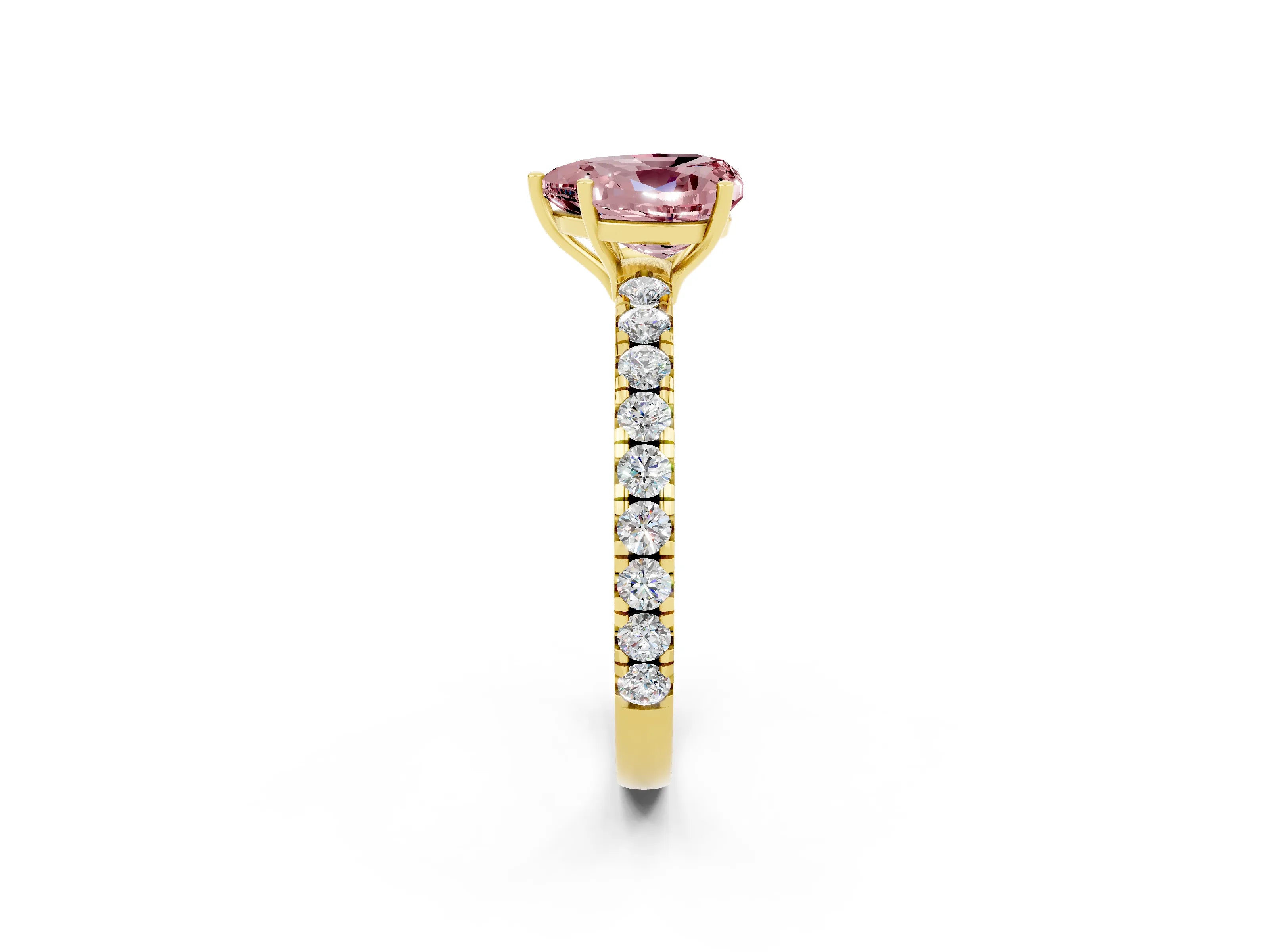 Yellow gold Heart Cut Morganite Pavé Solitaire Engagement Ring with Four-Prong Setting_14