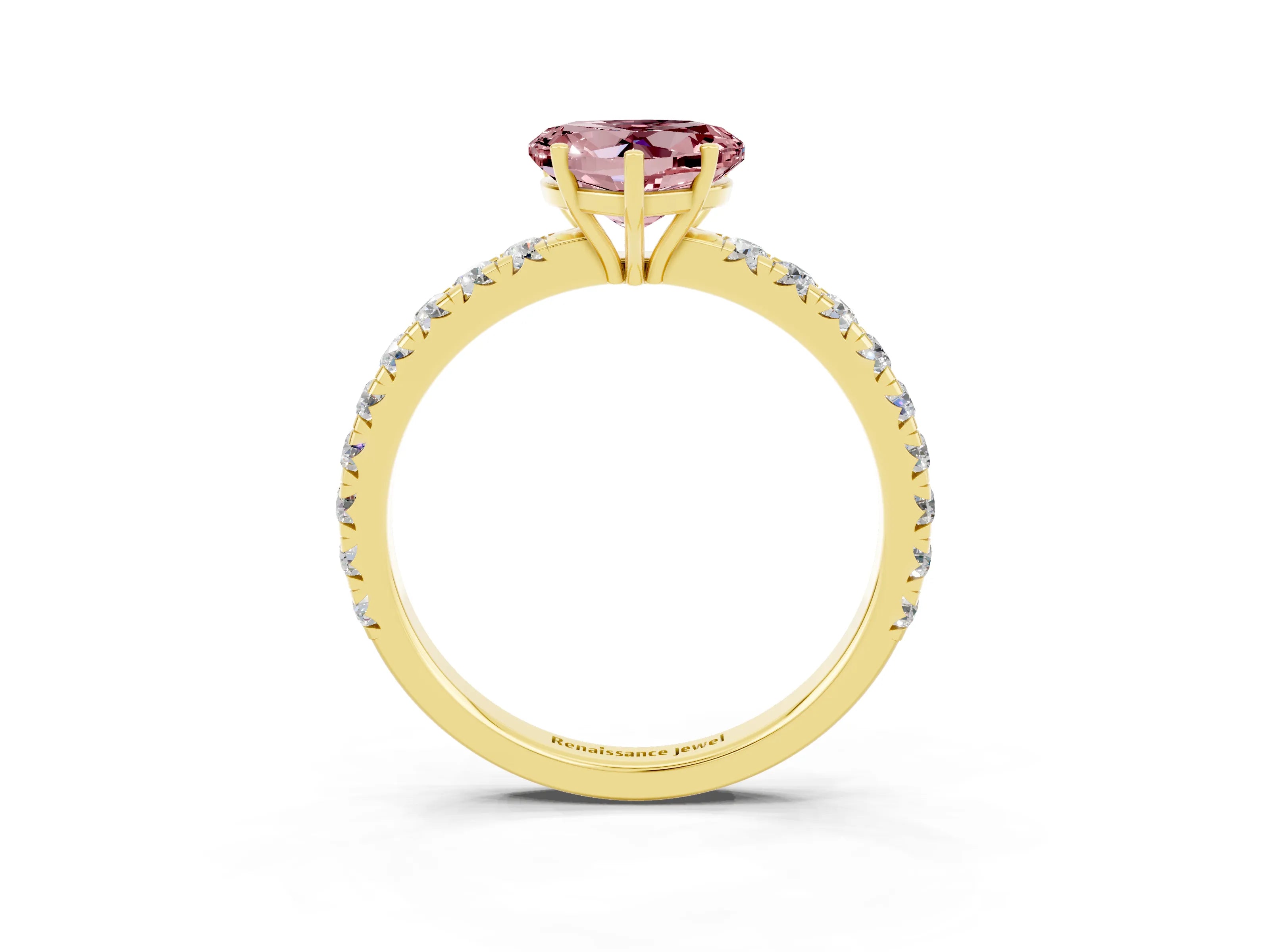 Yellow gold Heart Cut Morganite Pavé Solitaire Engagement Ring with Four-Prong Setting_15