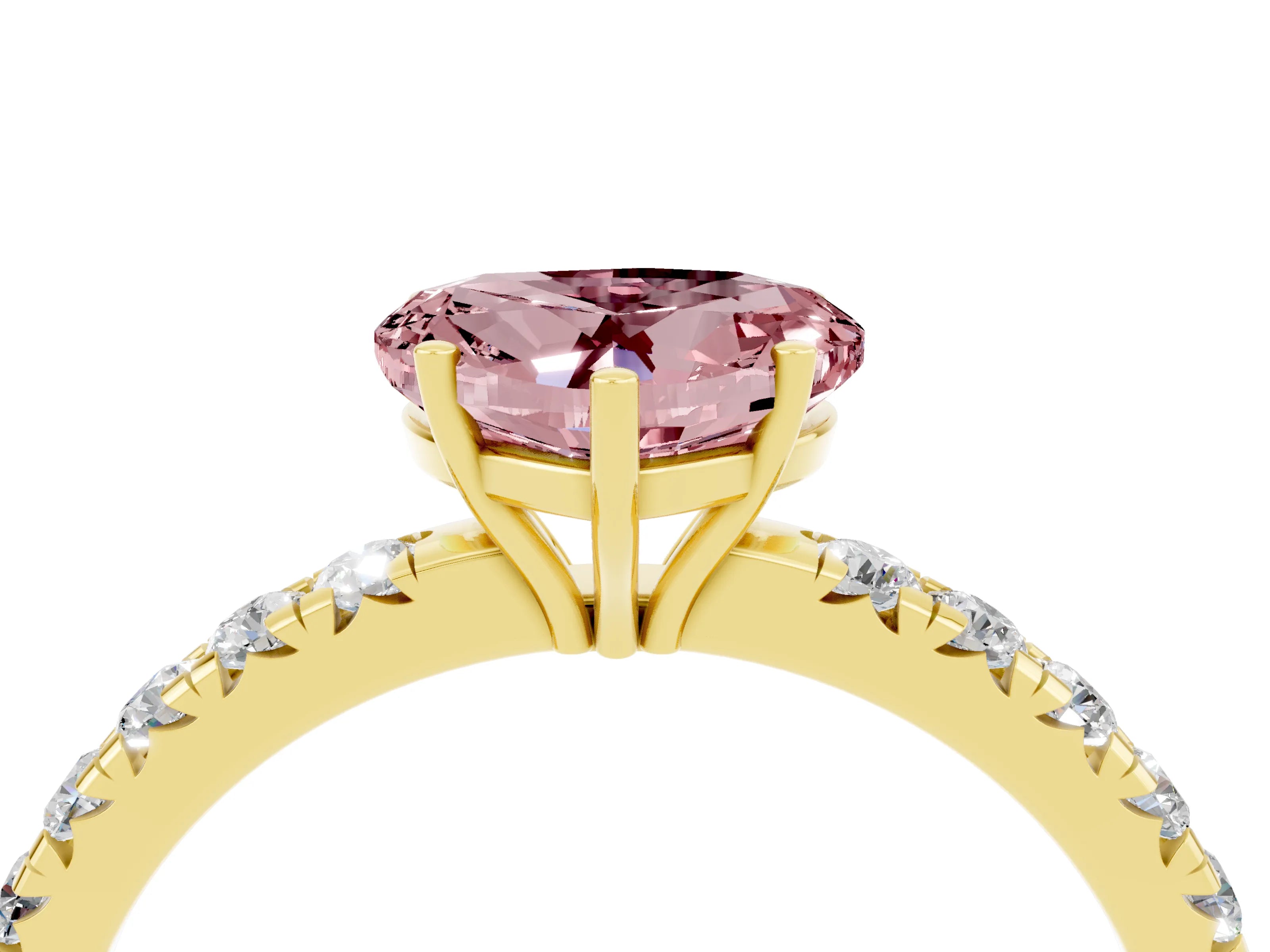 Yellow gold Heart Cut Morganite Pavé Solitaire Engagement Ring with Four-Prong Setting_16