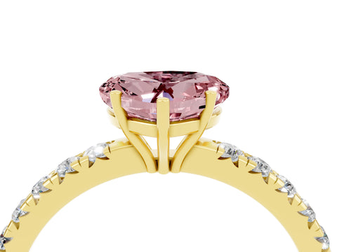 Yellow gold Heart Cut Morganite Pavé Solitaire Engagement Ring with Four-Prong Setting_16