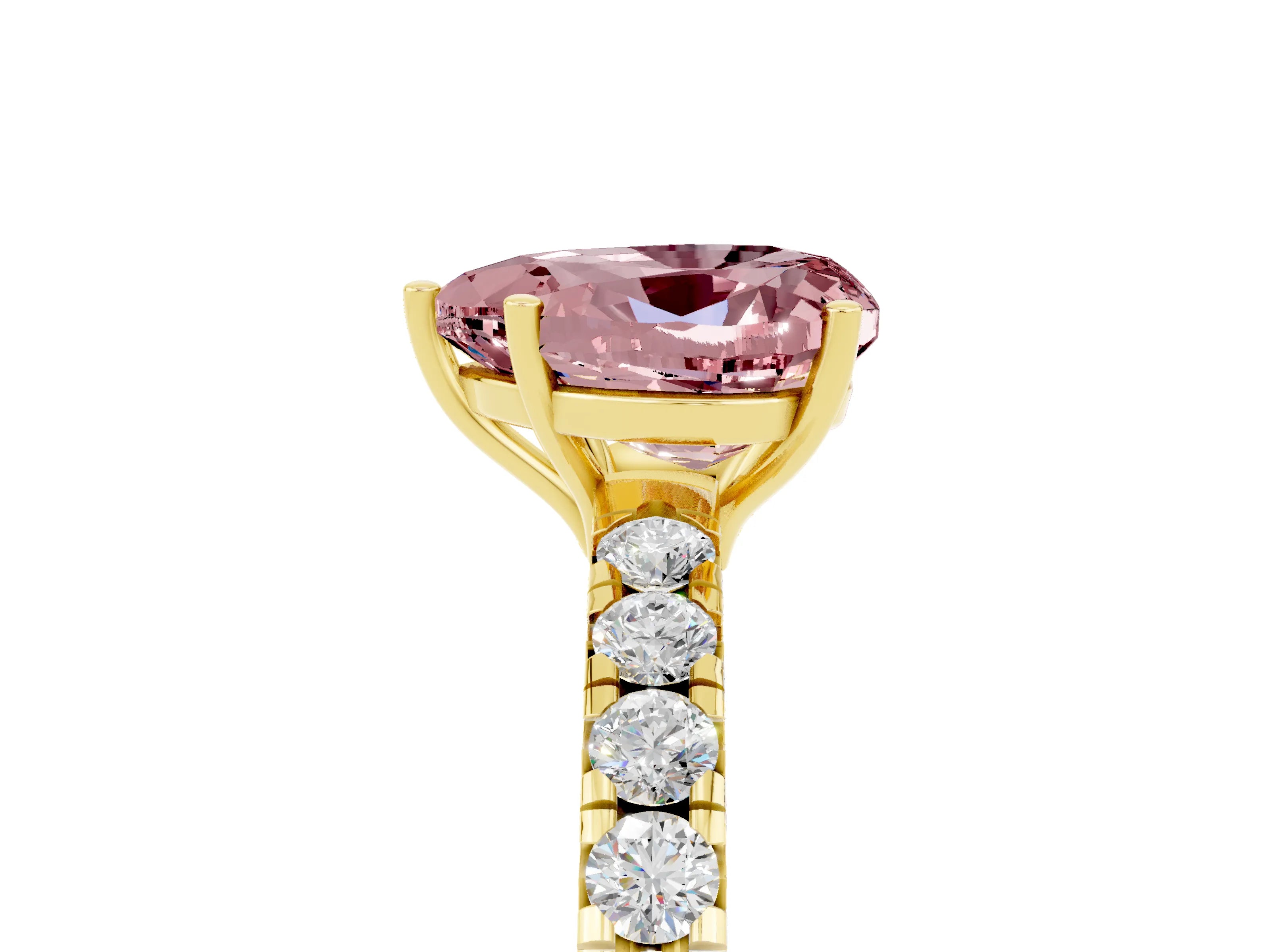 Yellow gold Heart Cut Morganite Pavé Solitaire Engagement Ring with Four-Prong Setting_17