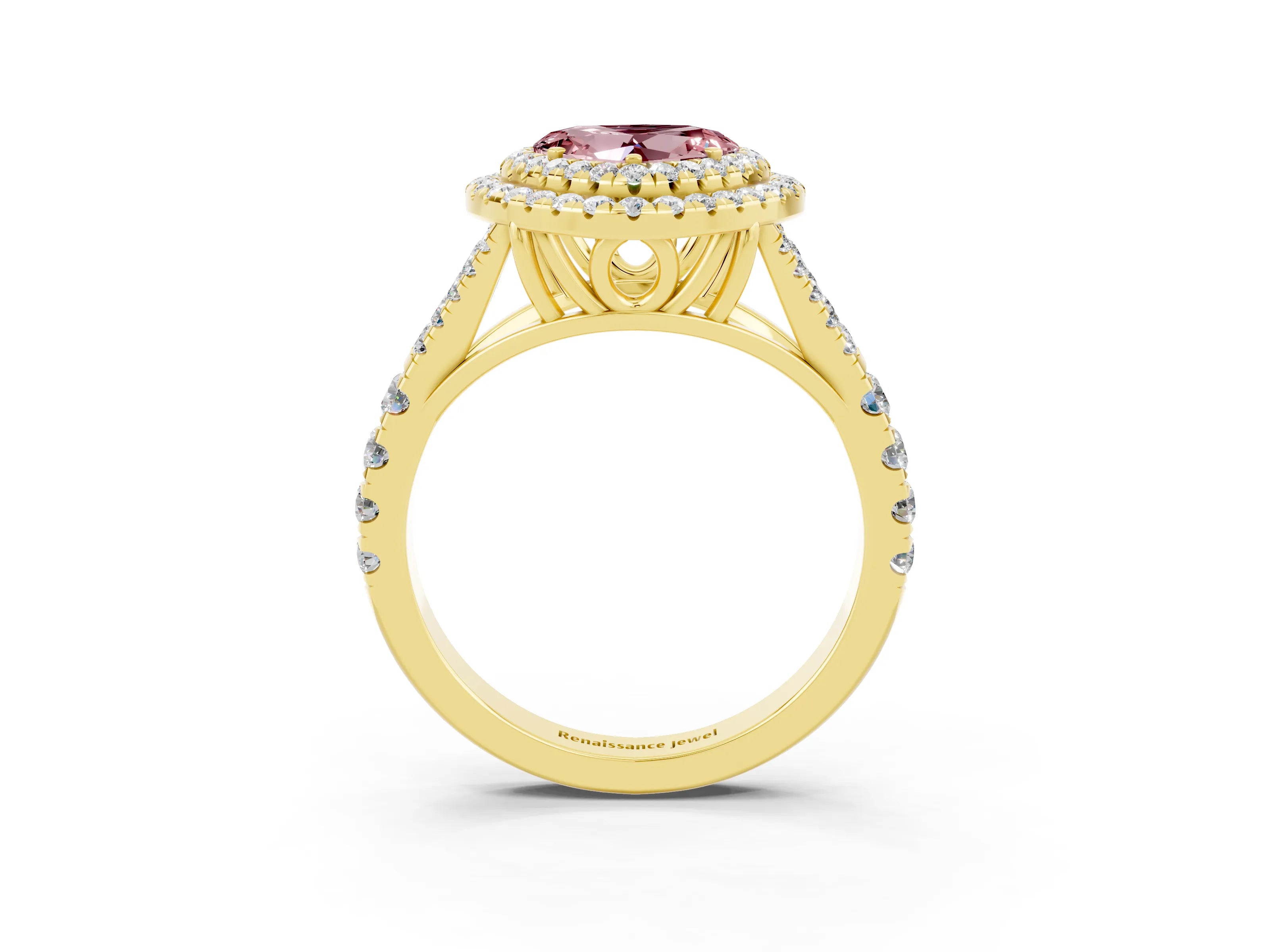 Yellow gold Heart Cut Morganite Pavé Split Shank Double Halo Engagement Ring_3