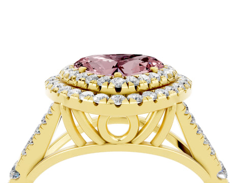 Yellow gold Heart Cut Morganite Pavé Split Shank Double Halo Engagement Ring_4