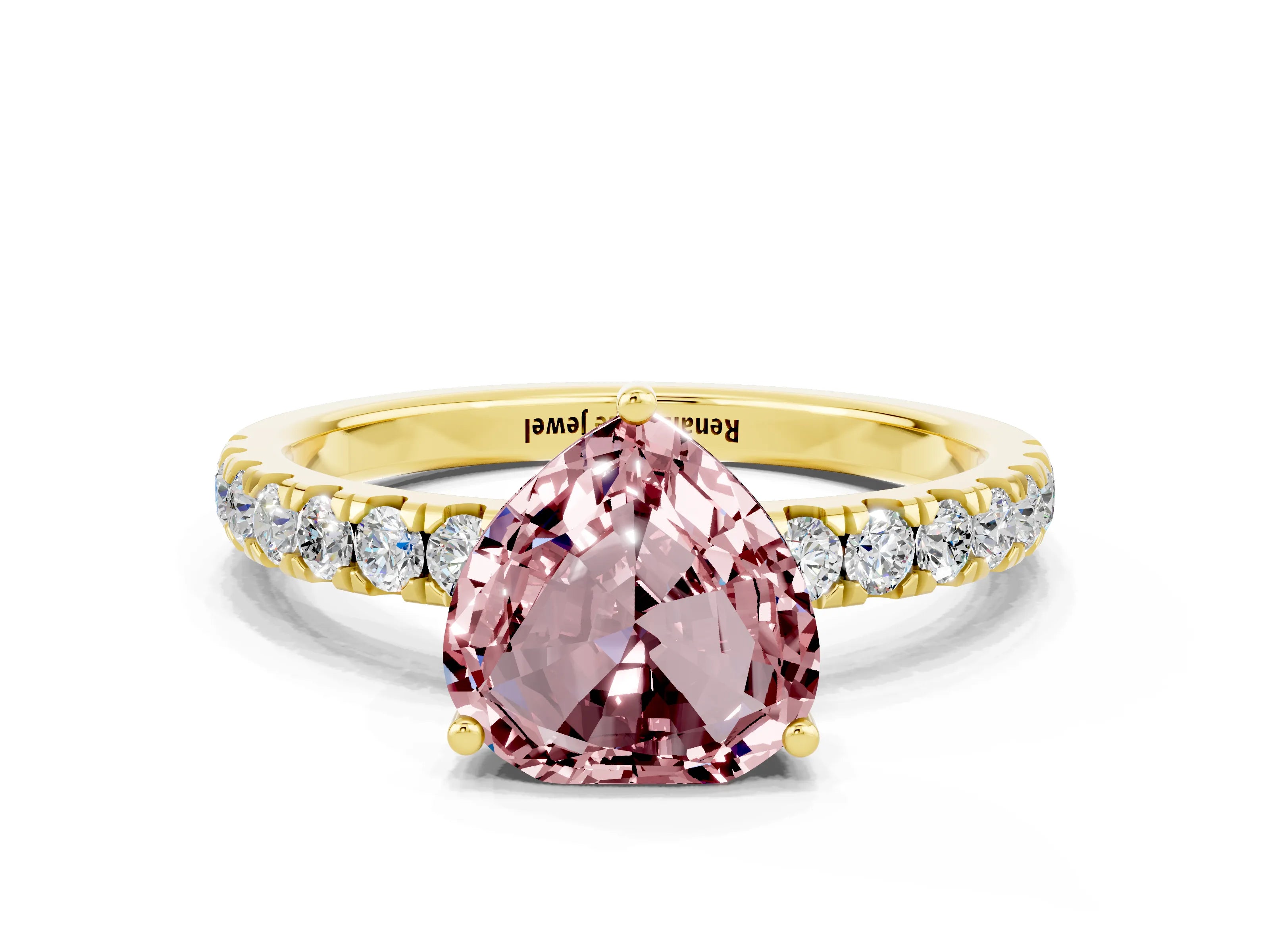 Yellow gold Heart Cut Morganite Pave Band Solitaire Ring with Four-Prong Setting_24