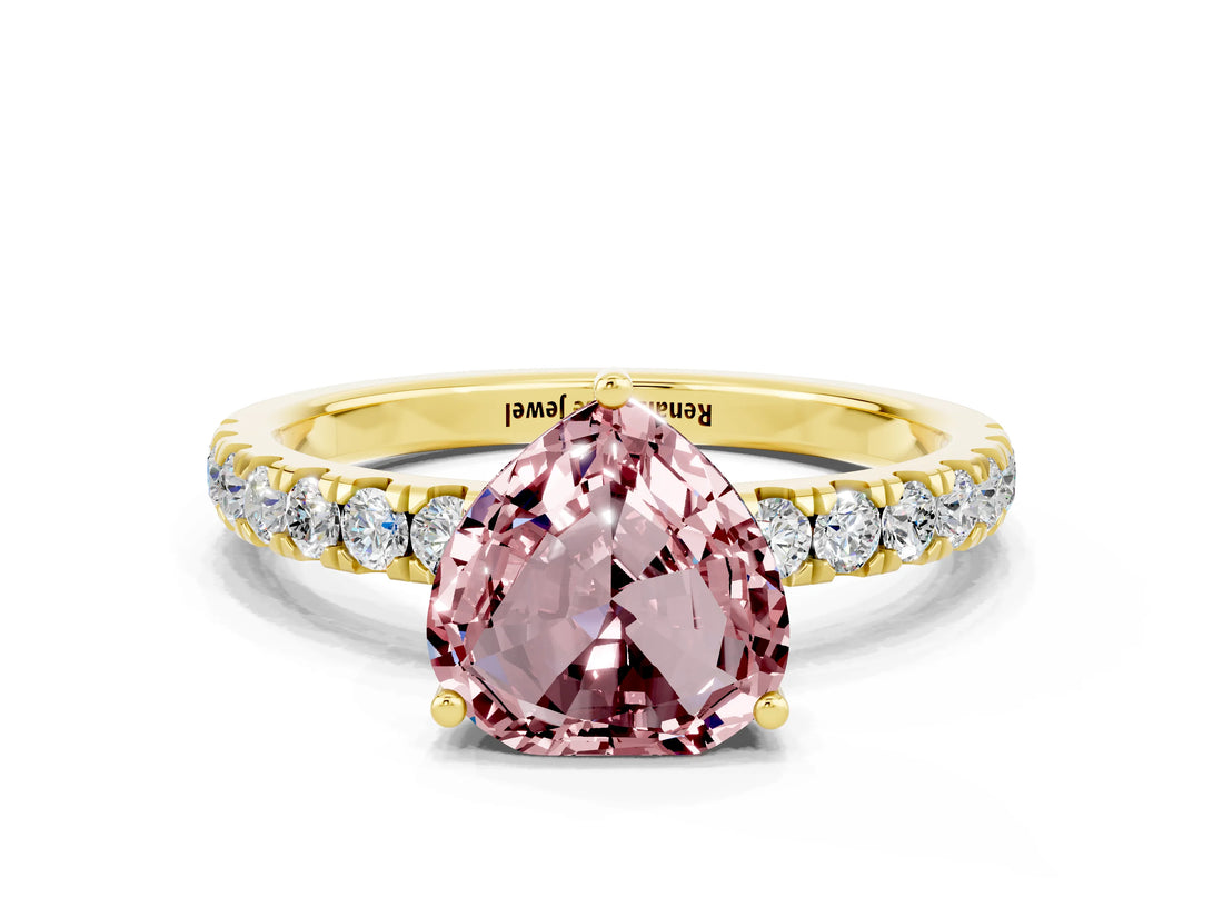 Yellow gold Heart Cut Morganite Pave Band Solitaire Ring with Four-Prong Setting_24