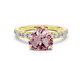 Yellow gold Heart Cut Morganite Pave Band Solitaire Ring with Four-Prong Setting_24