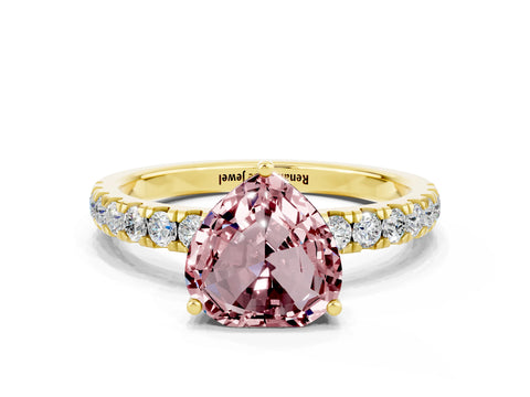 Yellow gold Heart Cut Morganite Pave Band Solitaire Ring with Four-Prong Setting_24
