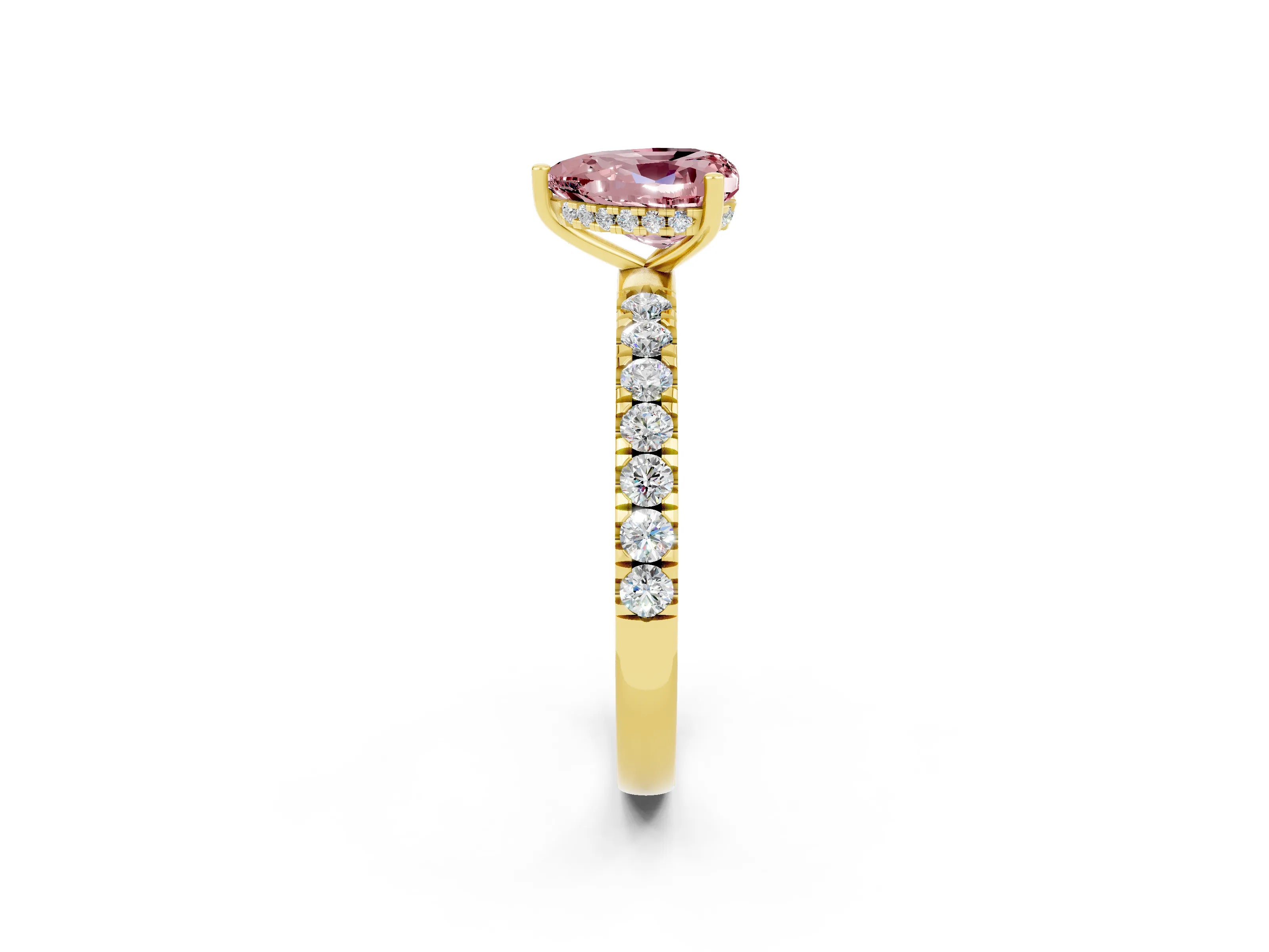 Yellow gold Heart Cut Morganite Pave Band Solitaire Ring with Four-Prong Setting_26