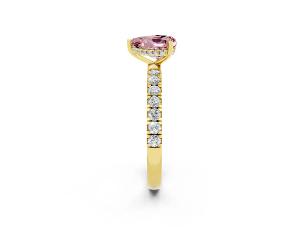 Yellow gold Heart Cut Morganite Pave Band Solitaire Ring with Round  and Prong Setting