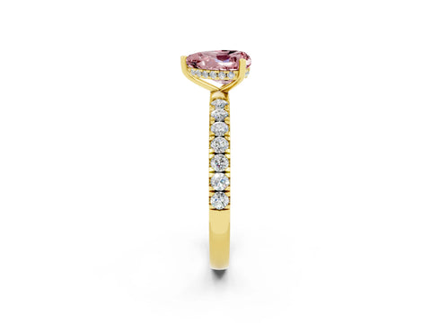 Yellow gold Heart Cut Morganite Pave Band Solitaire Ring with Four-Prong Setting_26