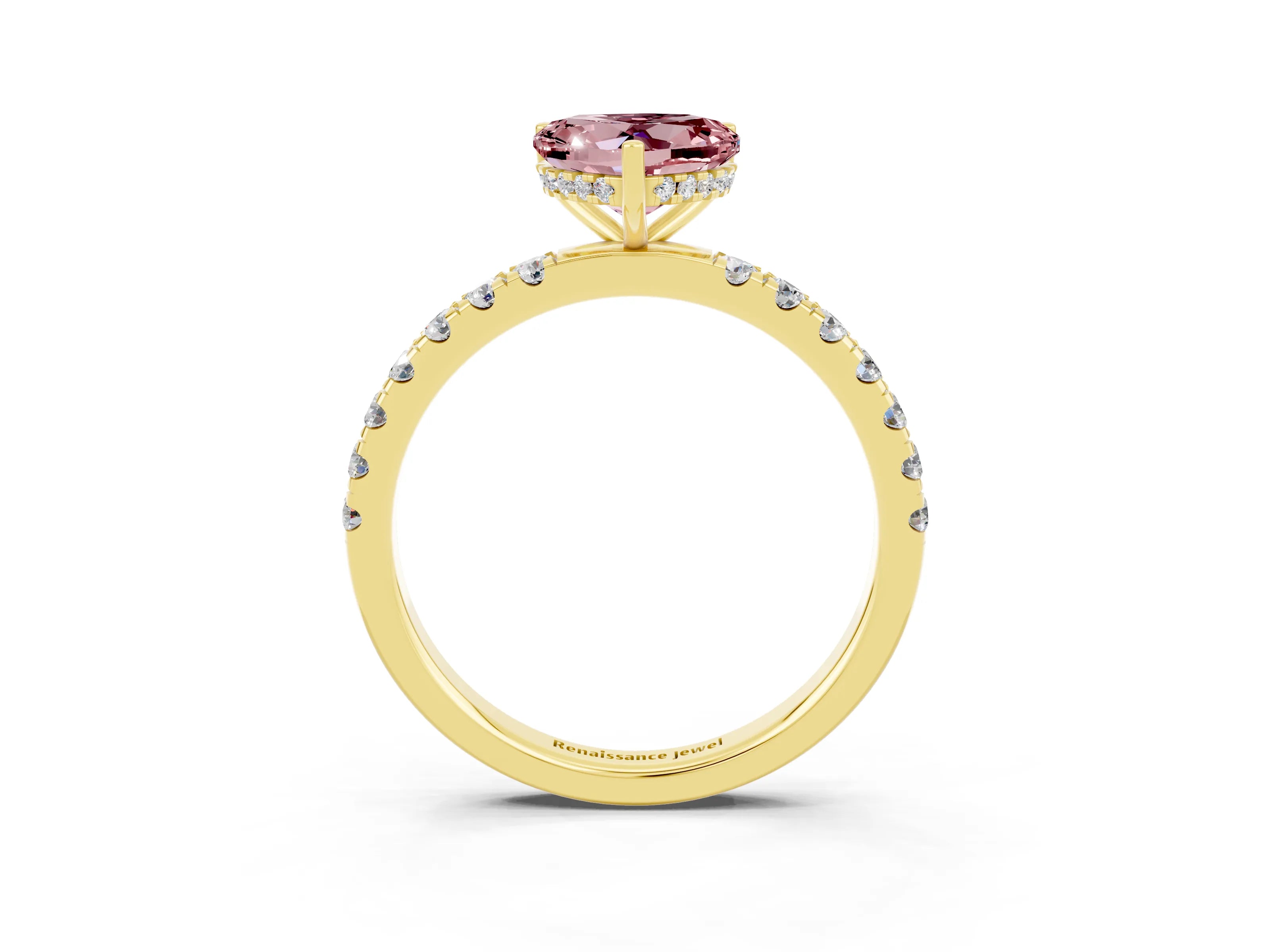 Yellow gold Heart Cut Morganite Pave Band Solitaire Ring with Four-Prong Setting_27