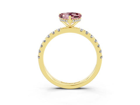 Yellow gold Heart Cut Morganite Pave Band Solitaire Ring with Four-Prong Setting_27