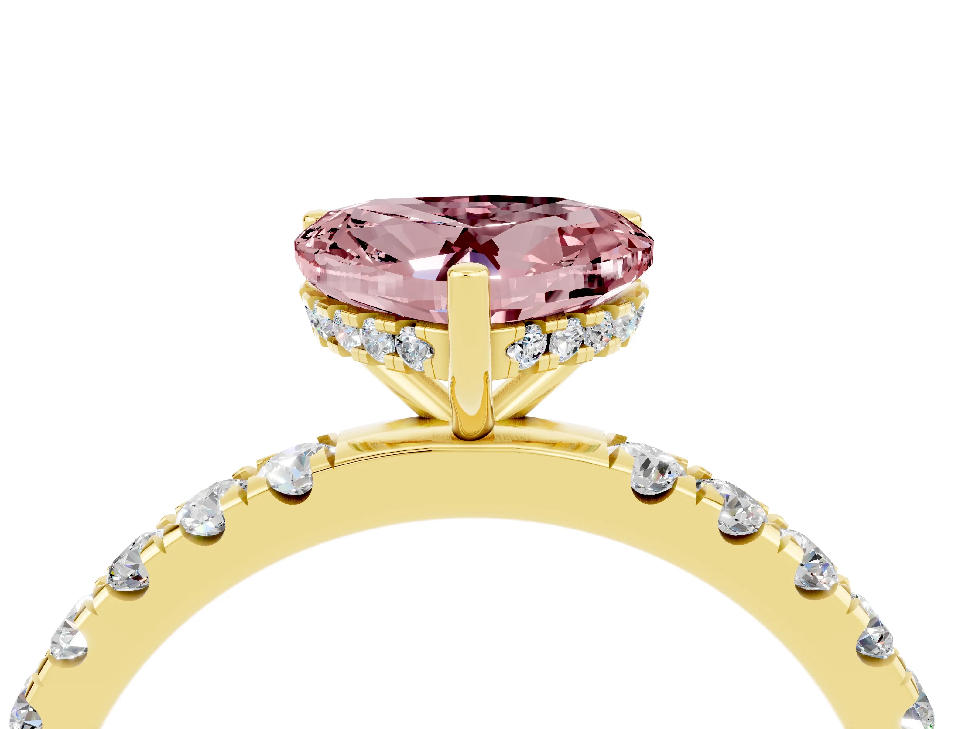Yellow gold Heart Cut Morganite Pave Band Solitaire Ring with Four-Prong Setting_28