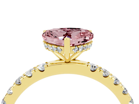 Yellow gold Heart Cut Morganite Pave Band Solitaire Ring with Four-Prong Setting_28