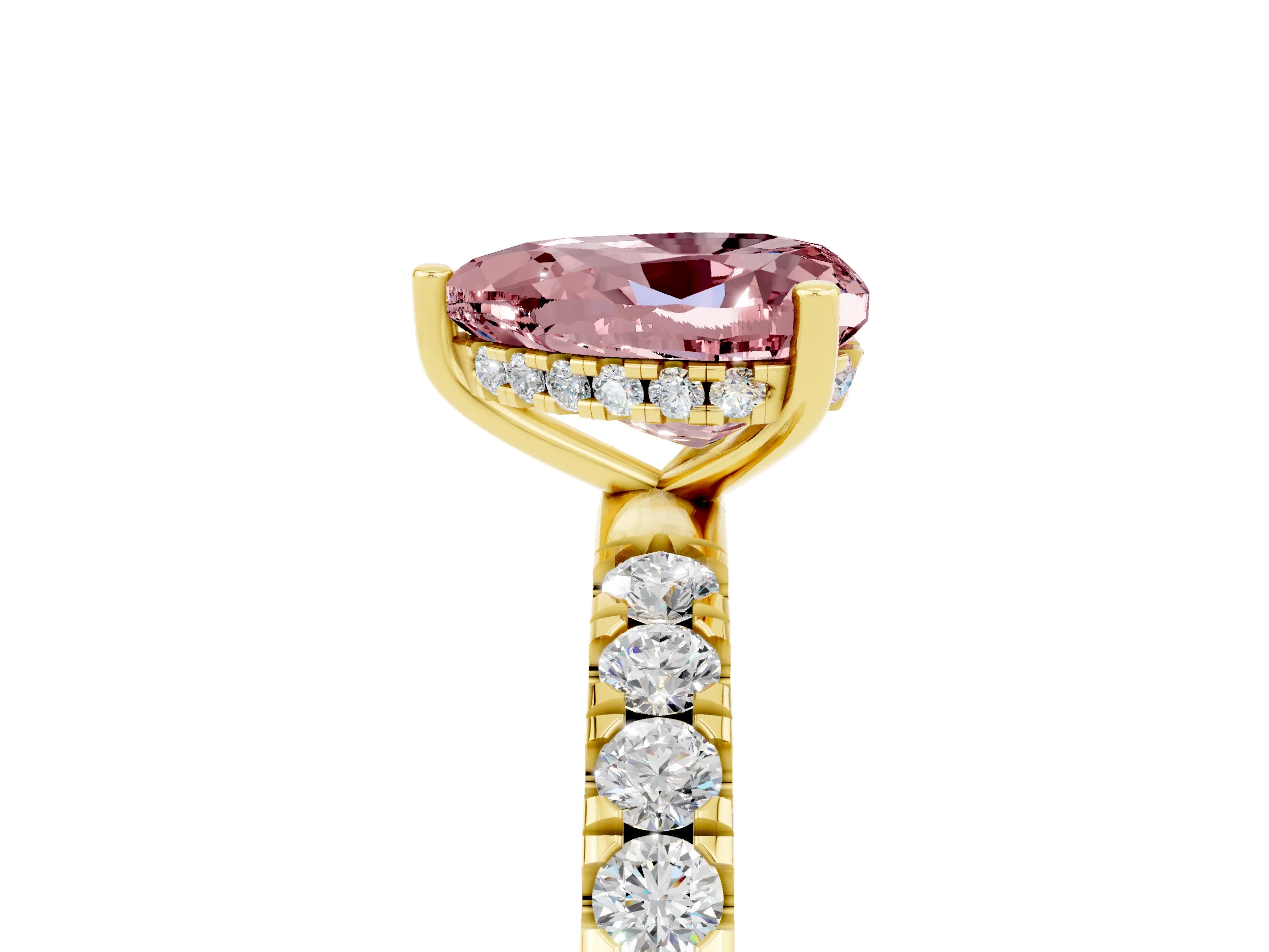 Yellow gold Heart Cut Morganite Pave Band Solitaire Ring with Four-Prong Setting_29