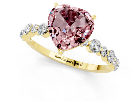 Yellow gold Heart Cut Morganite Prong Set Engagement Ring with Pavé Band_1