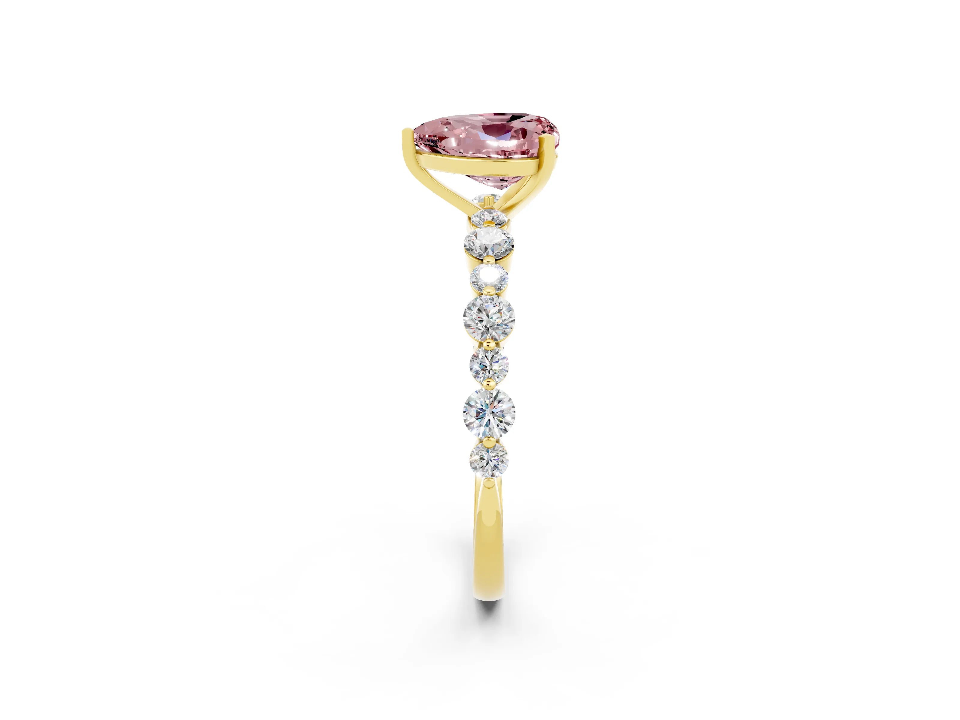 Yellow gold Heart Cut Morganite Prong Set Engagement Ring with Pavé Band_2