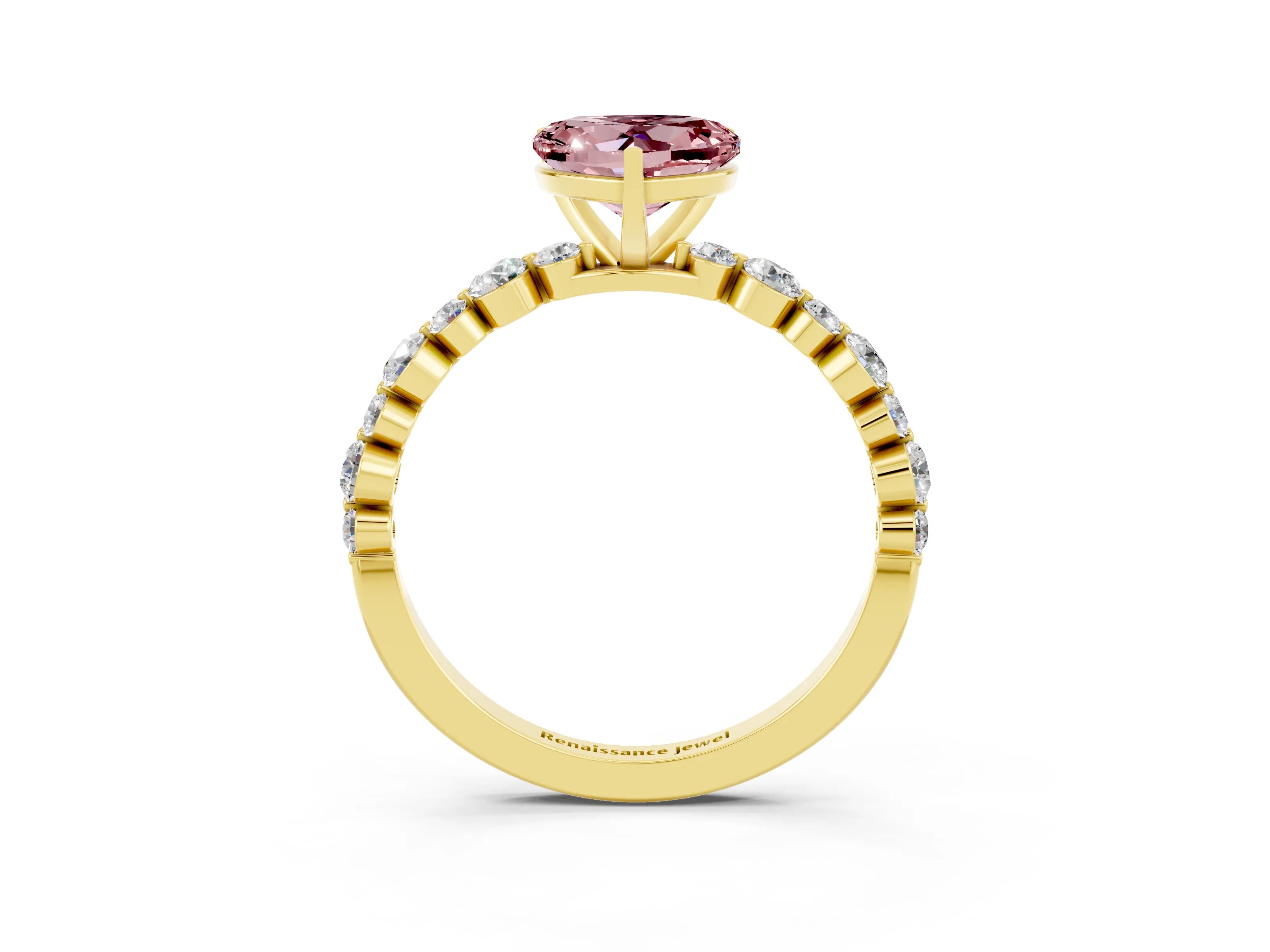 Yellow gold Heart Cut Morganite Prong Set Engagement Ring with Pavé Band_3