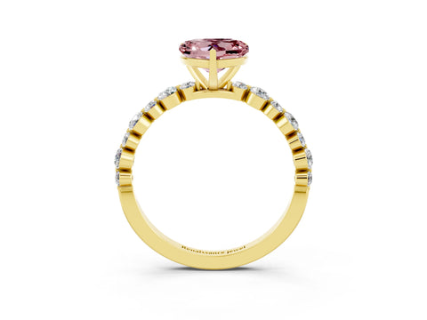 Yellow gold Heart Cut Morganite Prong Set Engagement Ring with Pavé Band_3