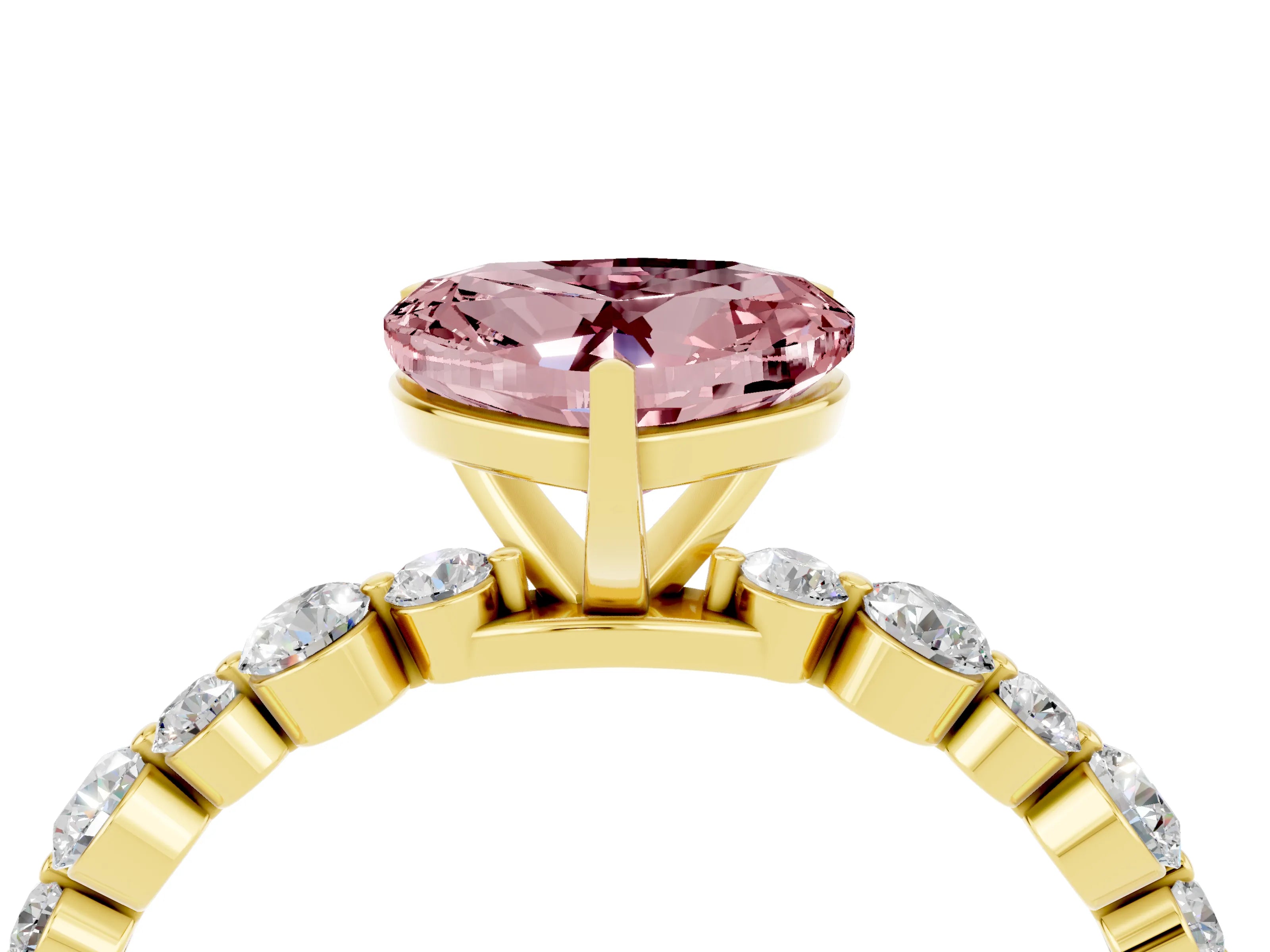 Yellow gold Heart Cut Morganite Prong Set Engagement Ring with Pavé Band_4