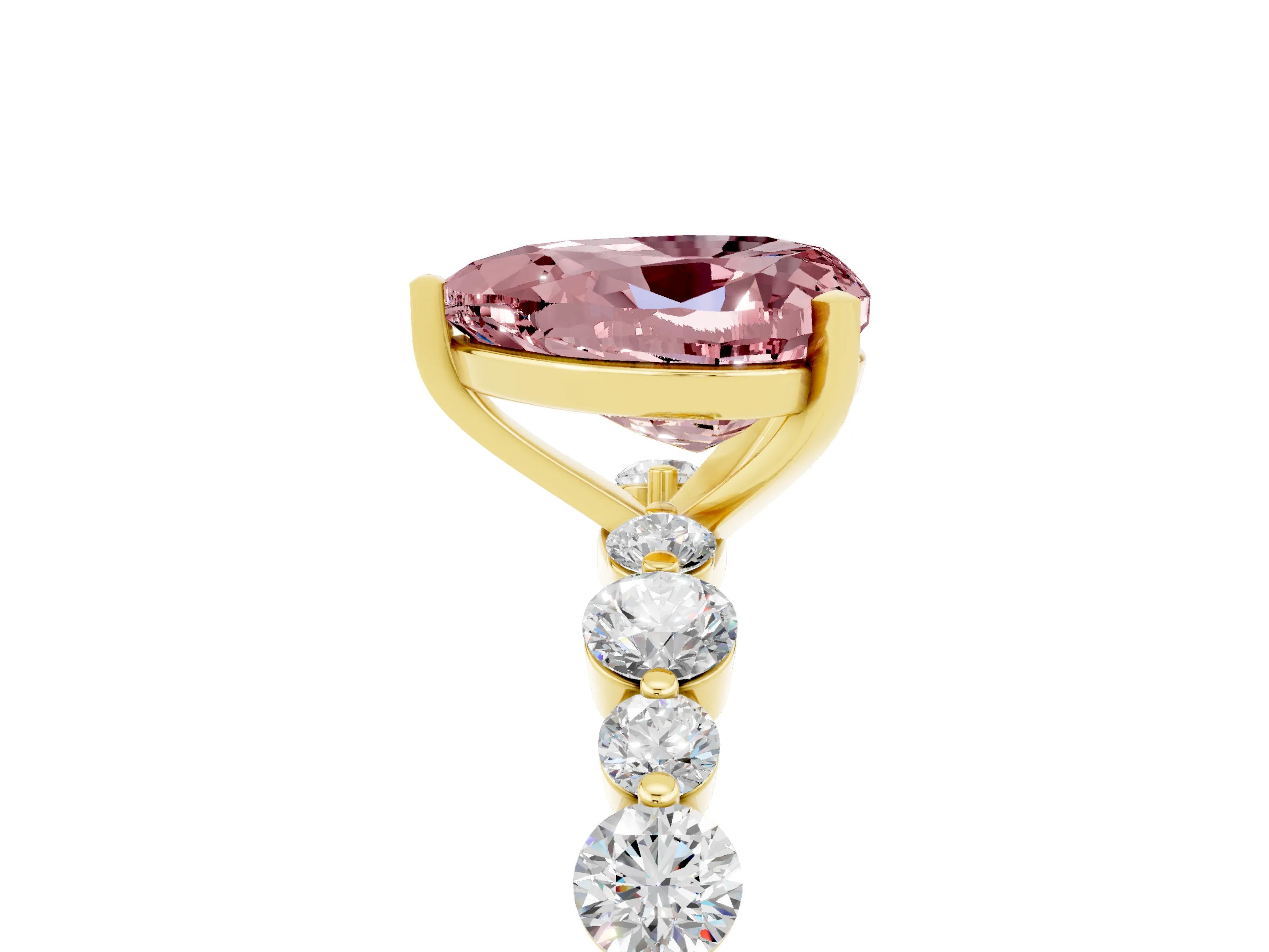 Yellow gold Heart Cut Morganite Prong Set Engagement Ring with Pavé Band_5