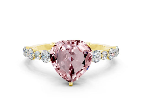 Yellow gold Heart Cut Morganite Prong Set Engagement Ring with Pavé Band