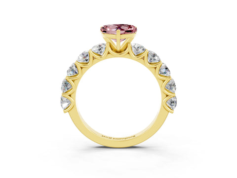 Yellow gold Heart Cut Morganite Prong Setting with Side Stones on a Pave Band_3