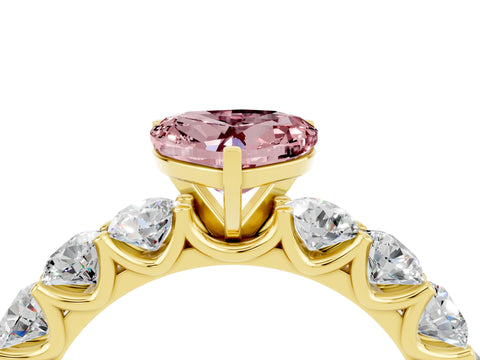 Yellow gold Heart Cut Morganite Prong Setting with Side Stones on a Pave Band_4