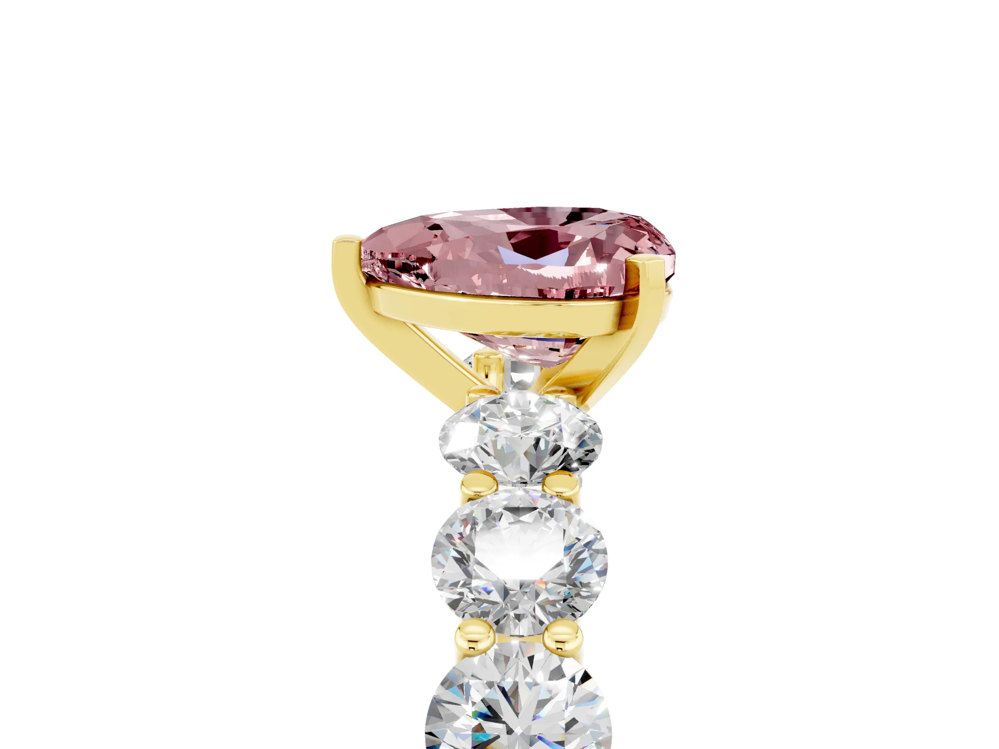 Yellow gold Heart Cut Morganite Prong Setting with Side Stones on a Pave Band_5