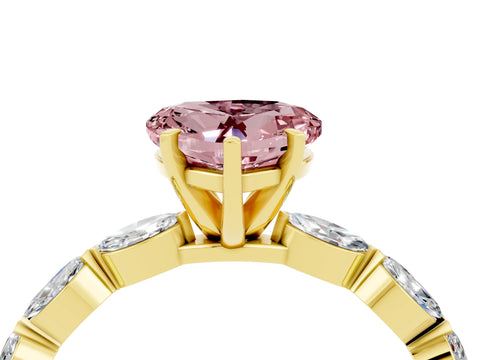 Yellow gold Heart Cut Morganite Ring with Marquise Side Stones and Prong Setting_4