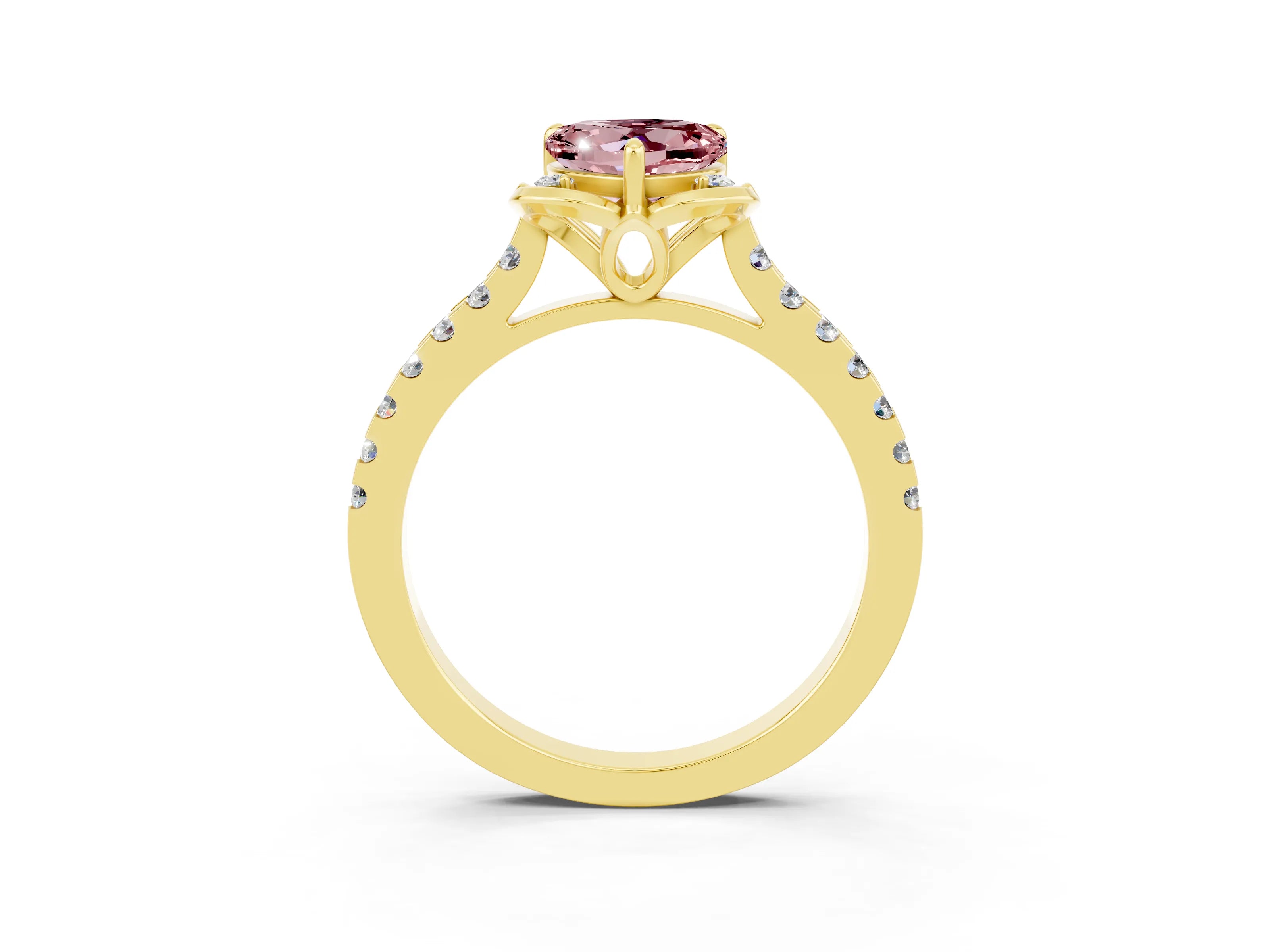 Yellow gold Heart Cut Morganite Ring with Pavé Band and Floral Prong Setting_3