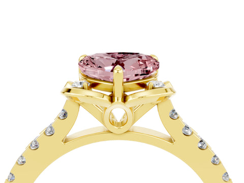 Yellow gold Heart Cut Morganite Ring with Pavé Band and Floral Prong Setting_4