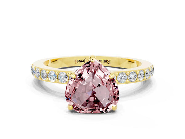 Yellow gold Heart Cut Morganite Pavé Engagement Ring with Round  Accents and Prong Setting