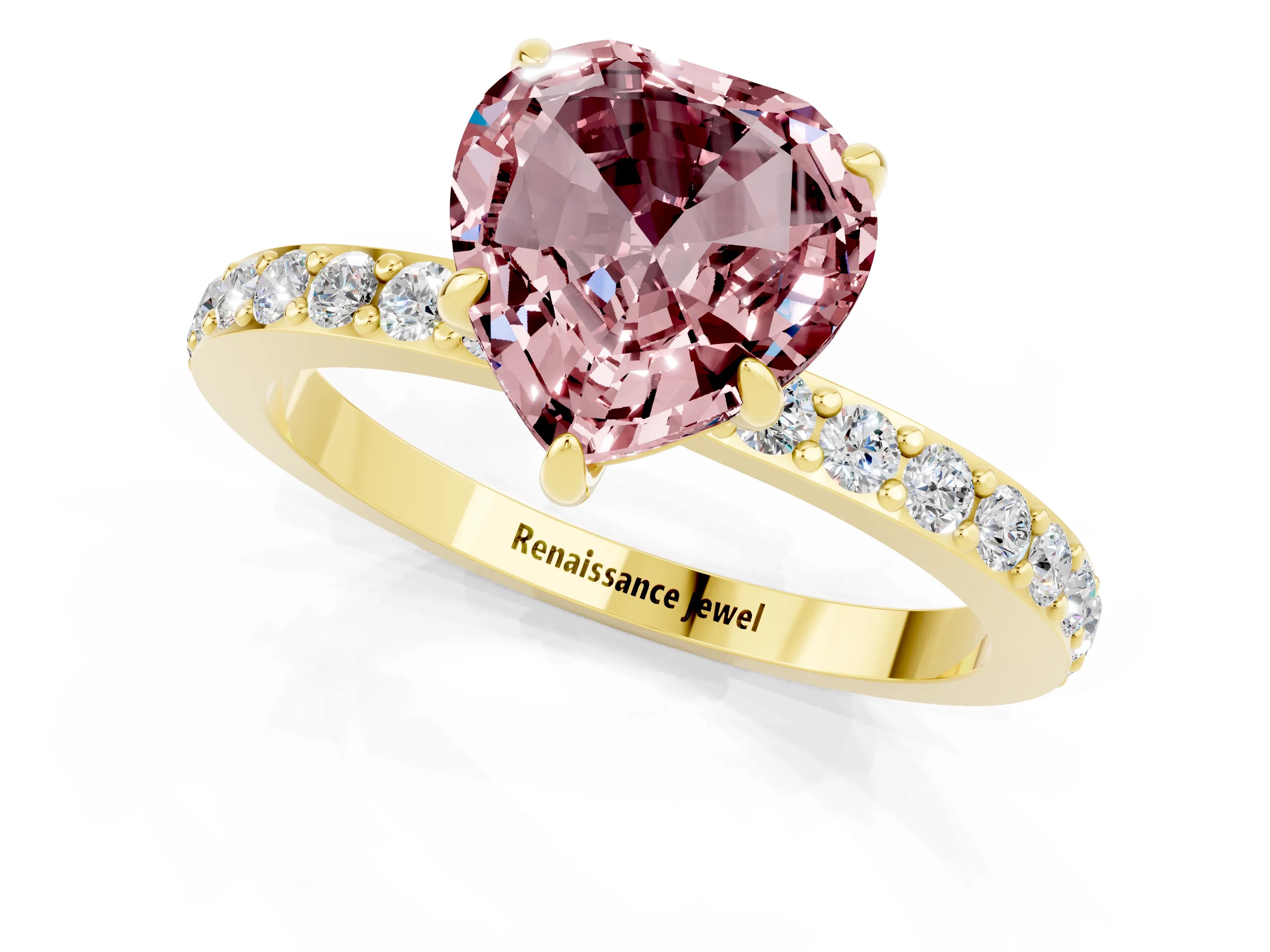 Yellow gold Heart Cut Morganite Ring with Pavé Band and Four-Prong Setting_1