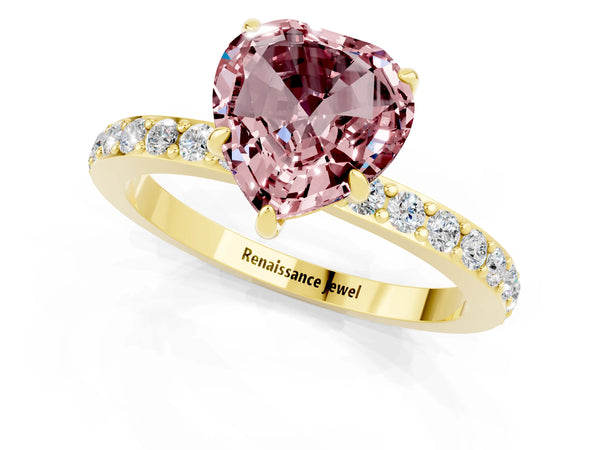 Yellow gold Heart Cut Morganite Pavé Engagement Ring with Round  Accents and Prong Setting