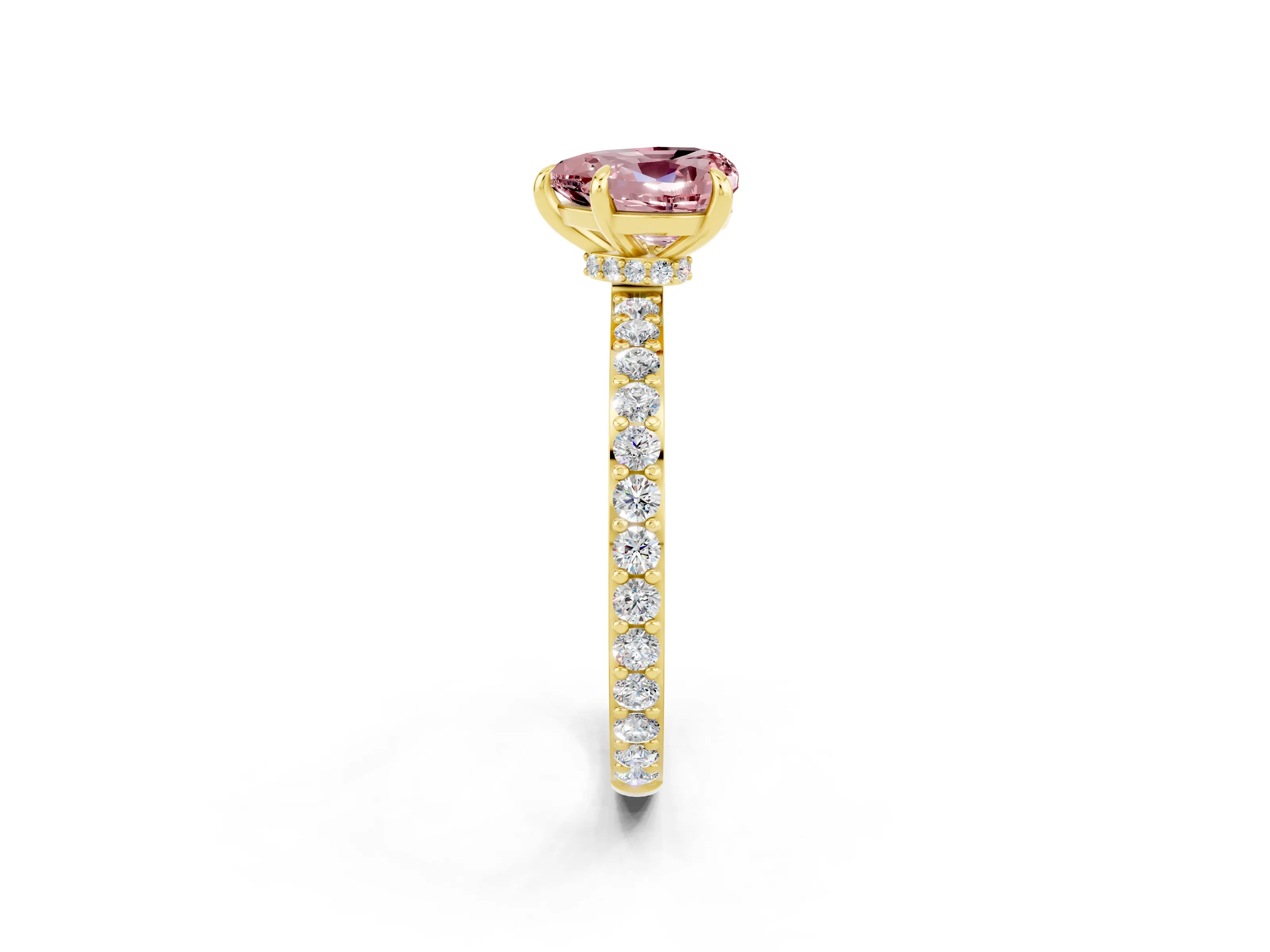 Yellow gold Heart Cut Morganite Ring with Pavé Band and Four-Prong Setting_2