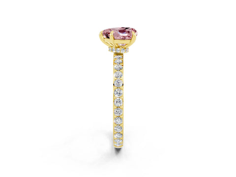 Yellow gold Heart Cut Morganite Ring with Pavé Band and Four-Prong Setting_2