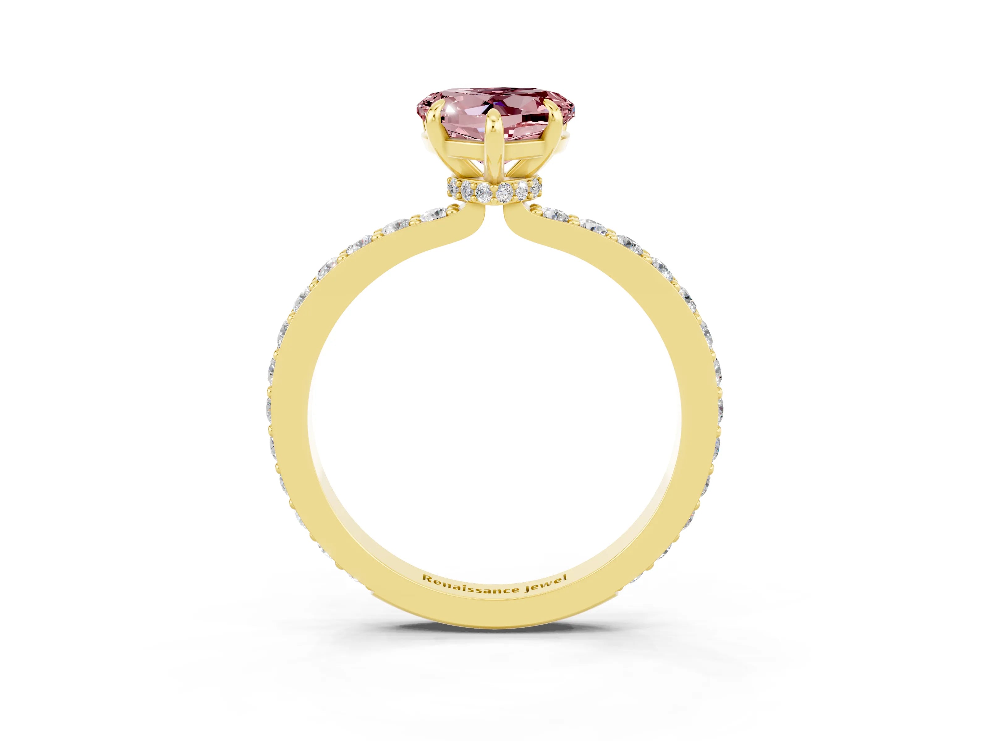 Yellow gold Heart Cut Morganite Ring with Pavé Band and Four-Prong Setting_3